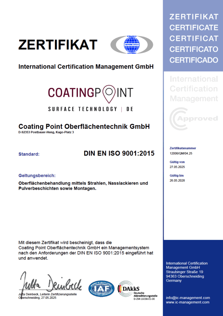 Vorschau eines Zertifikats von Coating Point